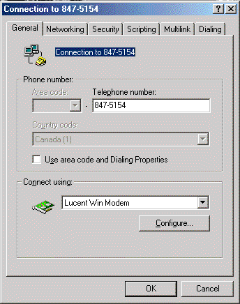 screen shot of connection property dialog box
